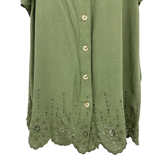 Torrid Women Plus 1 1X Blouse Green Button-Up Top Short Sleeve Square Nec New - Picture 5 of 9